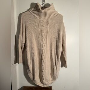 Express Cable Knit Cowl Neck Sweater in Cream